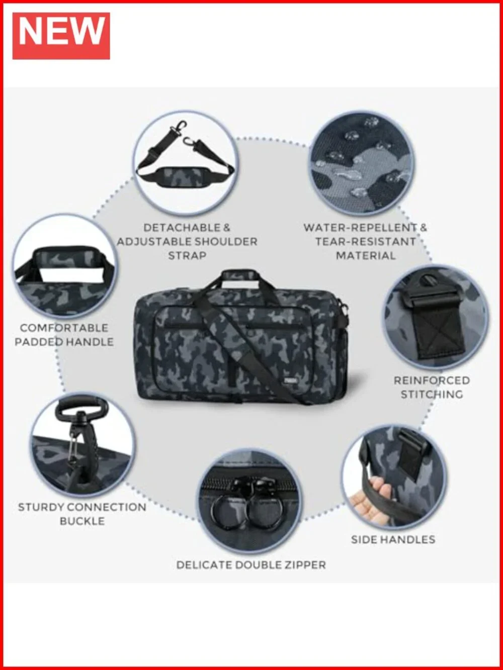 65L Foldable Travel Duffel with Shoes Compartment, Water Repellent